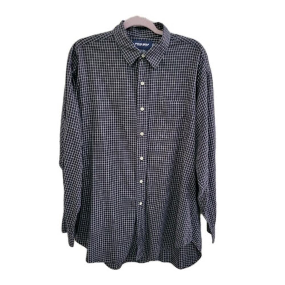 Polo Golf Ralph‎ Lauren Button Up Long Sleeve Men's XL Navy Plaid 100% Cotton